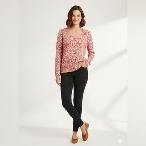 Vintage Charter Club Cream and Red Long Sleeve Size Medium